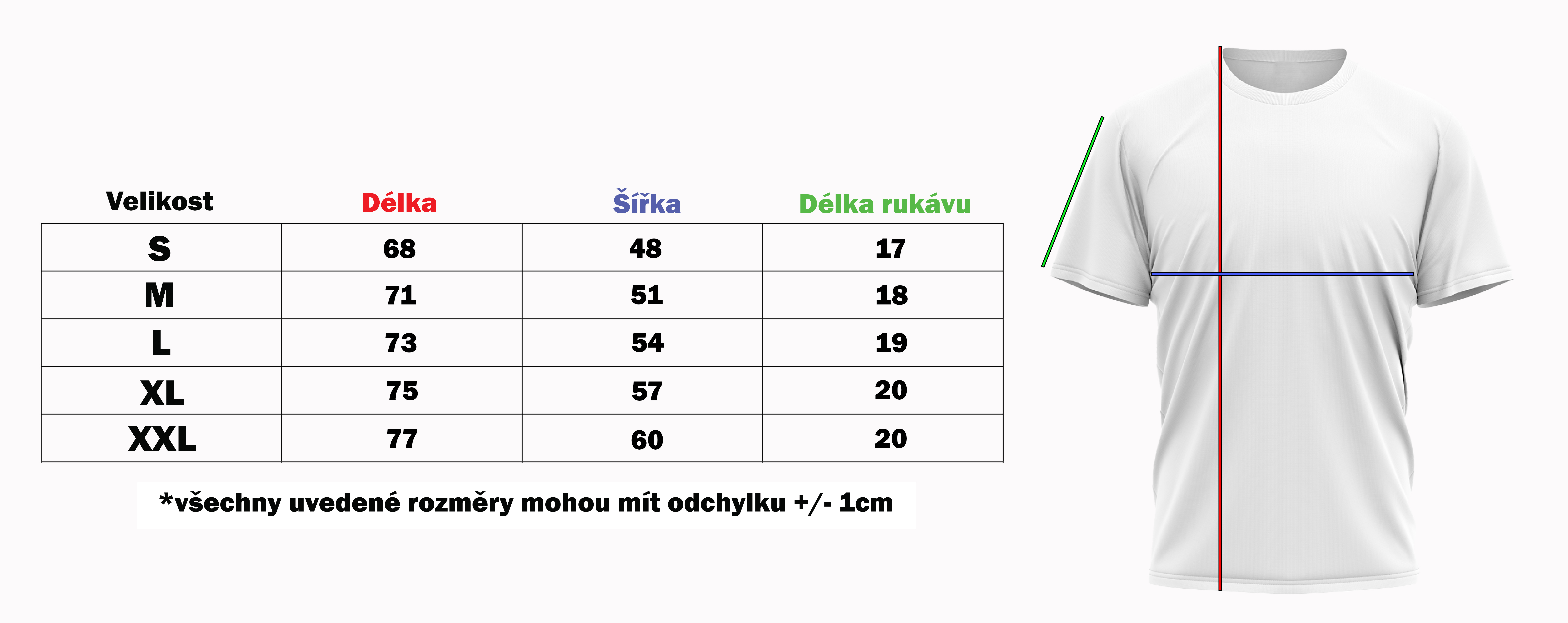 Tabulka velikostí tricka